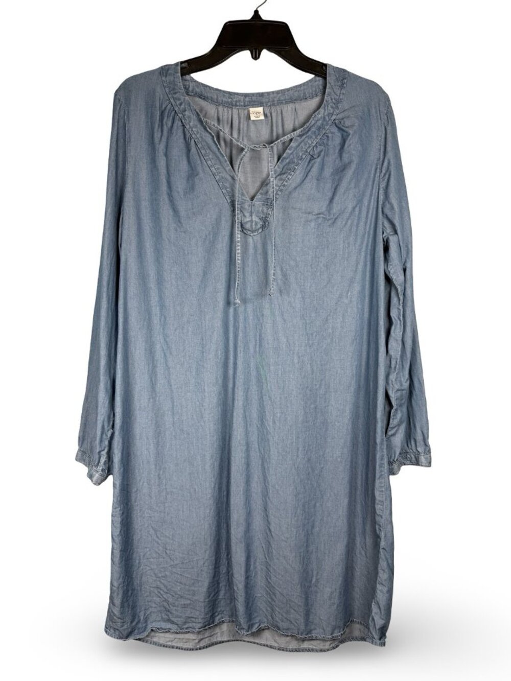 Old Navy Chambray V-Neck Cottage Boho Shift Dress Womens L Blue‎ Long Sleeve